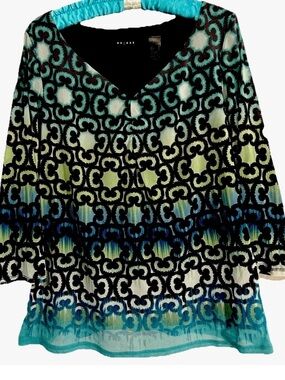 Axcess Top L Artsy Boho Hippie Mesh Nylon Stretch Knit Shirt Blouse Y2K Vintage